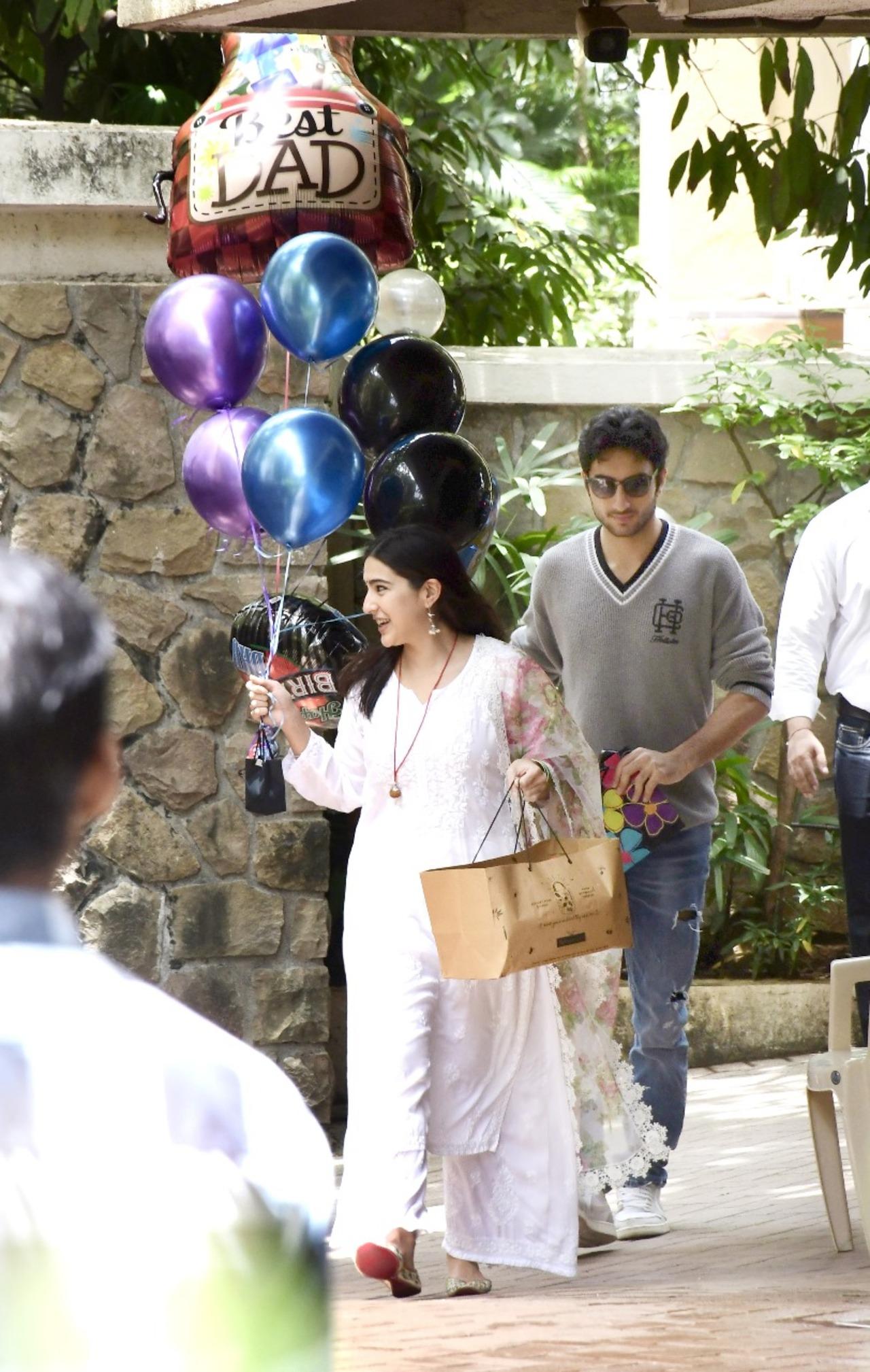 Sara Ali Khan and Ibrahim Ali Khan went to their father Saif Ali Khan's residence to celebrate his birthday